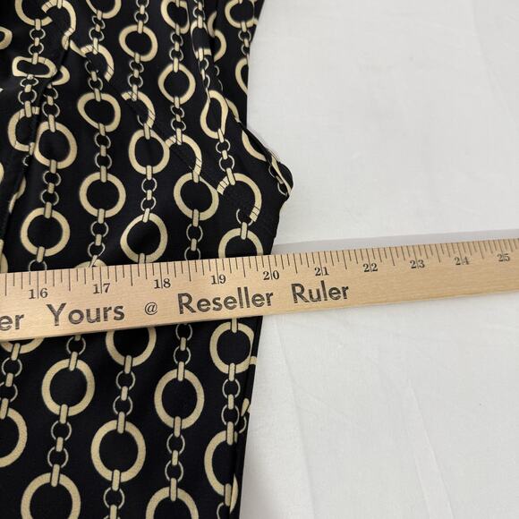 Talbots Dress Womens 14 Black Chain Print Button Front Short Sleeve Midi - Picture 6 of 7
